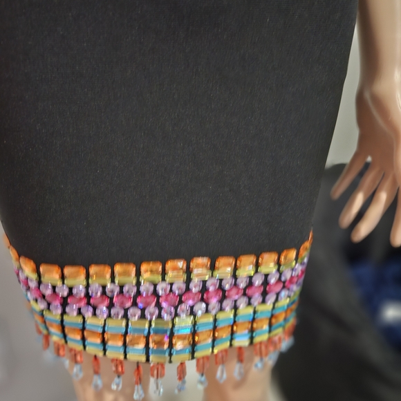 Multicolor Beaded Black Dress - Picture 2 of 8